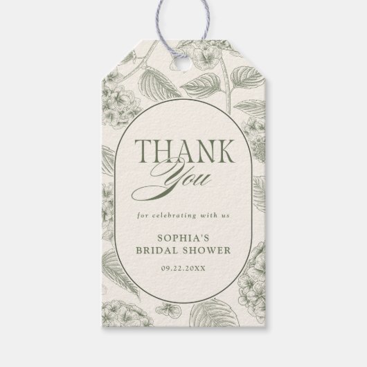 Sage Hydrangea Vintage Bridal Shower Cadeaulabel (Voorkant)