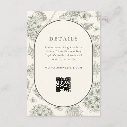 Sage Hydrangea Wedding Details QR Code  Informatiekaartje (Voorkant)