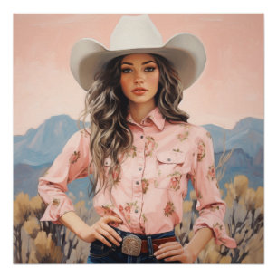Sage in Koraal: Cowgirl kunst aan de muur Perfect Poster