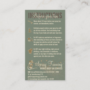 Sage-instructies Spray Tan Voor- en Nazorggids Visitekaartje