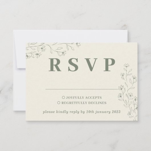 Sage Ivoor Beige Tiny Floral Wedding Reactie RSVP Kaartje (Voorkant)