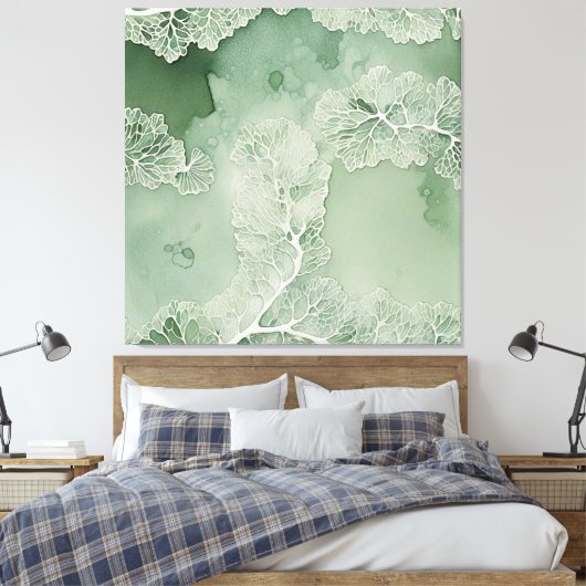 Sage Lace Lichen Abstract - Biologisch Modern Canvas Afdruk (Insitu (Slaapkamer))