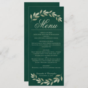 Sage Laurel Leaves Rustic Emerald Green Wedding Menu