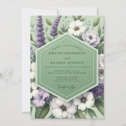 Sage Lavendel Weide Bruiloft Kaart (Voorkant)