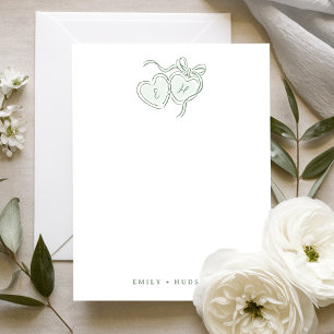 Sage met de hand getekende harten monogram geperso notitiekaartje