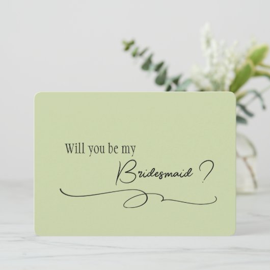 Sage Minimal Calligraphy Bruidsmeisje Voorstel Kaart (Staand voorkant)