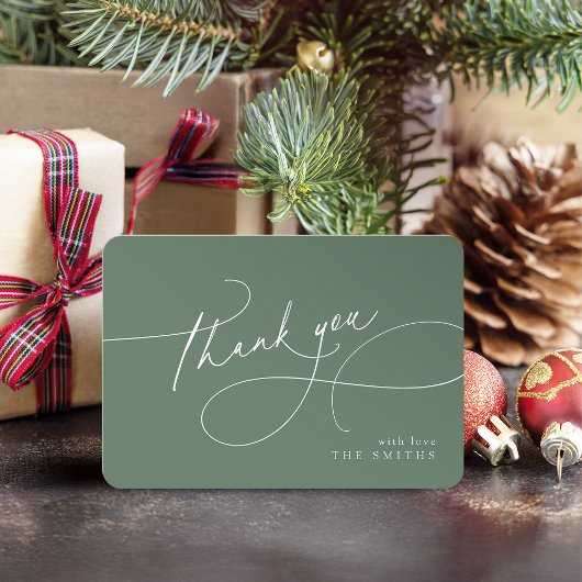 Sage Minimal Elegant Script Christmas Thank You  Bedankkaart