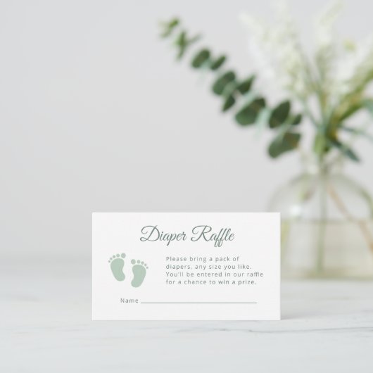 Sage Minimal Little Footsteps Baby Shower Diaper Informatiekaartje (Staand voorkant)