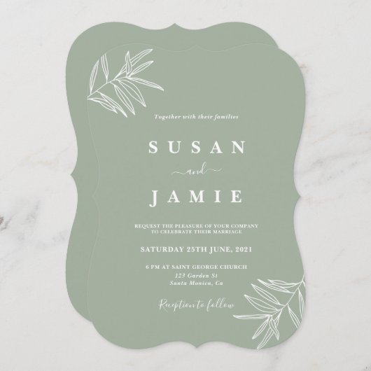 Sage minimalist bruiloft uitnodiging (Voorkant / Achterkant)
