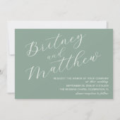Sage minimalist Foto Elegant Script Wedding Kaart (Voorkant)