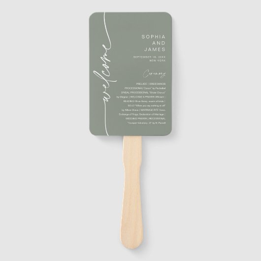 SAGE Minimalist Wedding Program (set van 10) Handwaaier (Voorkant)