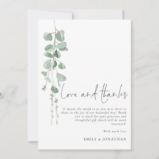 Sage minimaliste Eucalyptus Amour Mariage Merci (Devant)