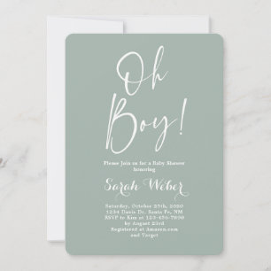 Sage minimalistisch modern Oh baby shower uitnodig Kaart