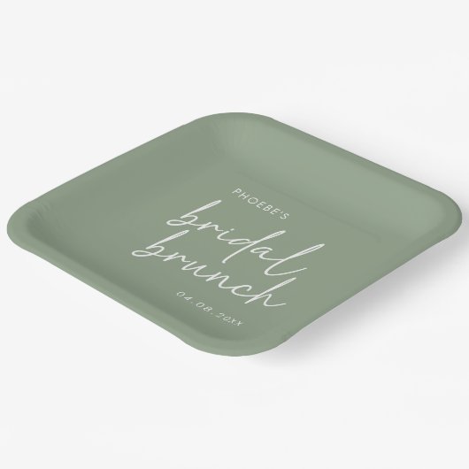 Sage minimalistisch script bruids brunch papieren bordje (Gebogen)