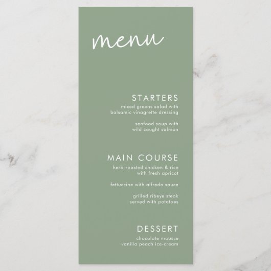 Sage Minimalistisch Script Vrijgezellenfeest Menu (Voorkant)