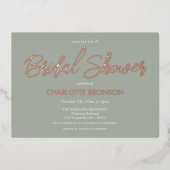 Sage minimalistisch Script Vrijgezellenfeest Roos  Folie Uitnodiging (Voorkant)