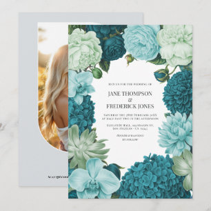 Sage Mint, Ocean Teal & Ice Bluebell Bruiloft Kaart