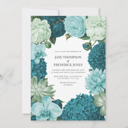 Sage Mint, Ocean Teal & Ice Bluebell Wedding Kaart (Voorkant)