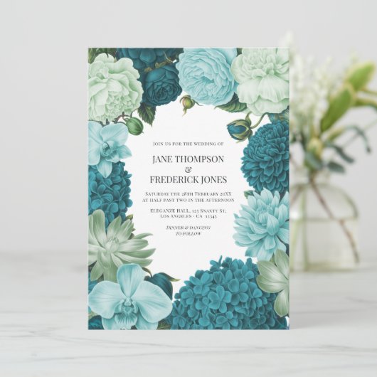 Sage Mint, Ocean Teal & Ice Bluebell Wedding Kaart (Staand voorkant)