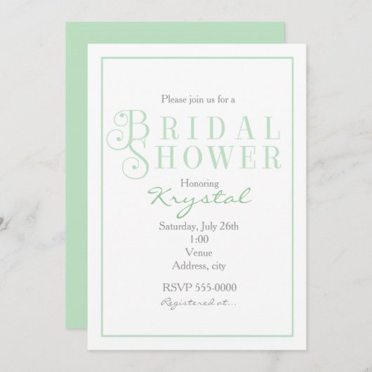 Sage Mint & Wit Vrijgezellenfeest Chique Uitnodigi Kaart (Voorkant / Achterkant)