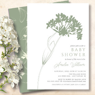 Sage Modern Floral Baby shower Kaart
