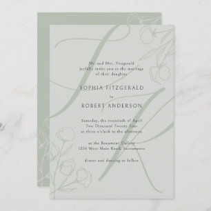 Sage Modern Minimalist Typography Floral Wedding Kaart
