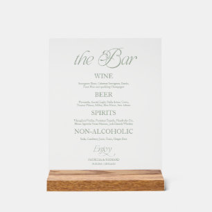 Sage Modern Minimalistisch Bar Huwelijksmenu Bord