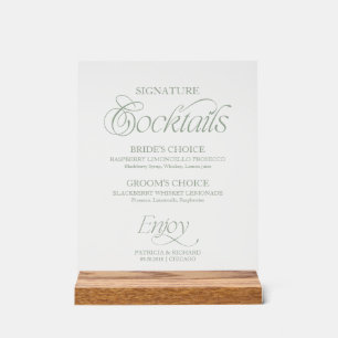 Sage Modern Minimalistische Handtekening Cocktails Acryl Bord