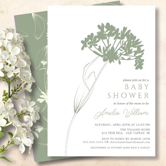 Sage Moderne Baby shower Floral Invitation