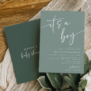 Sage moderne Baby shower vert Invitation Son un ga