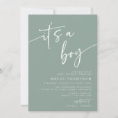 Sage moderne Baby shower vert Invitation Son un ga (Devant)