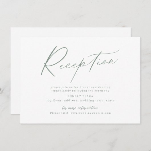 Sage moderne script minimalistische bruiloft recep notitiekaartje (Voorkant / Achterkant)