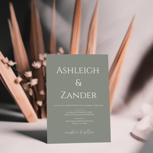 Sage moderne Vert Faire-part de mariage simple