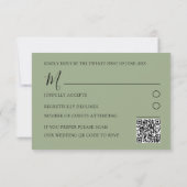 Sage moderne vert QR Code Mariage RSVP (Dos)
