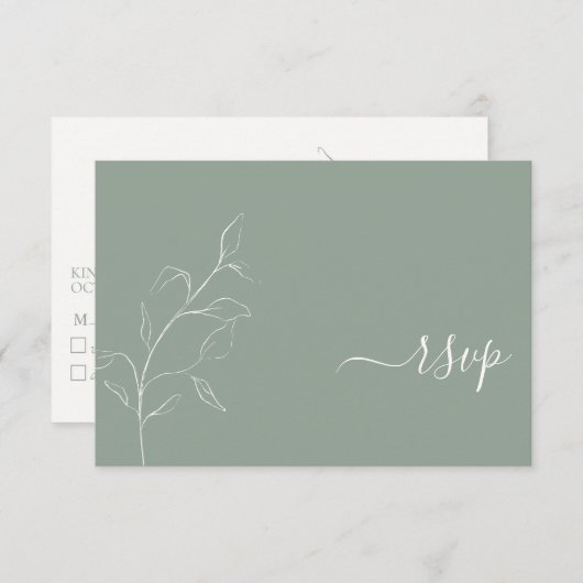 Sage moderne vert Script Botanique Pas de menu RSV (Devant / Derrière)