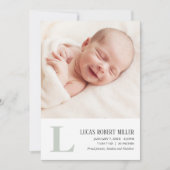 Sage Monogramme Faire-part de naissance bébé Carte (Devant)