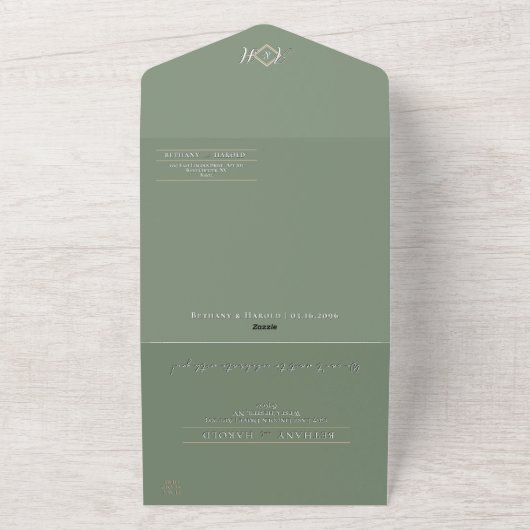 Sage Monogramme tout en un mariage Invitation (Dehors)