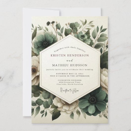 Sage Moody Anemone Wedding Kaart (Voorkant)