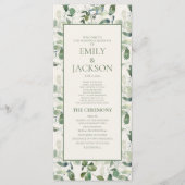Sage Moss Green Feuilles Cream Wedding Programme (Devant)