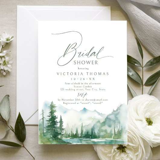 Sage Mountain Forest Rustic Bridal Shower Kaart