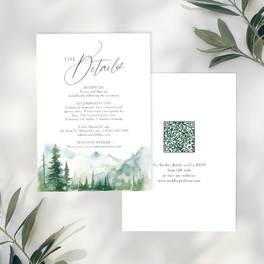 Sage Mountain Forest Rustic QR code Details Notitiekaartje