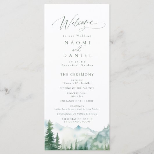 Sage Mountain Forest Rustic Wedding Programs Menu (Voorkant)