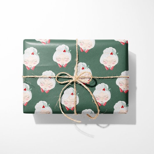 Sage Mrs. Claus Faces Christmas Wrapping Paper Cadeaupapier