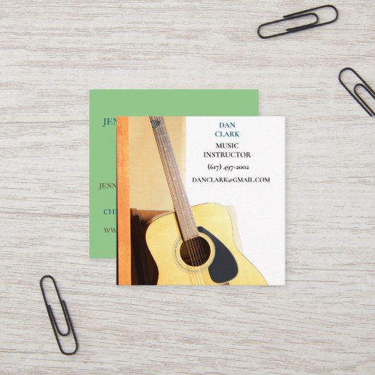 Sage Muziek Leraar/Muzikant/Opvoeder Gitaar Vierkante Visitekaartje (Voorkant / Achterkant in situ)