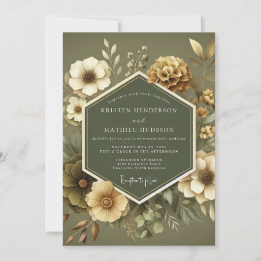 Sage Ochre Botanical Wedding Kaart (Voorkant)