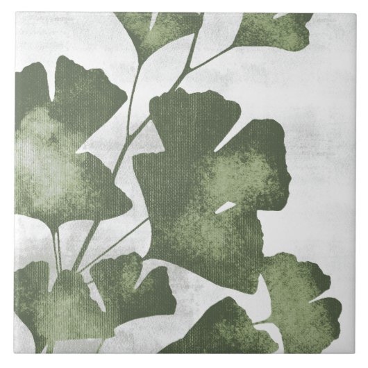 Sage Olijfgroene Schilderachtige Botanische Kunst Tegeltje (Voorkant)