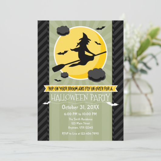 Sage Olive Black Grey Witch Halloween Invitation (Debout devant)
