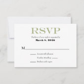 Sage Olive Blanc Plaine Mariage simple Cartes RSVP (Devant)