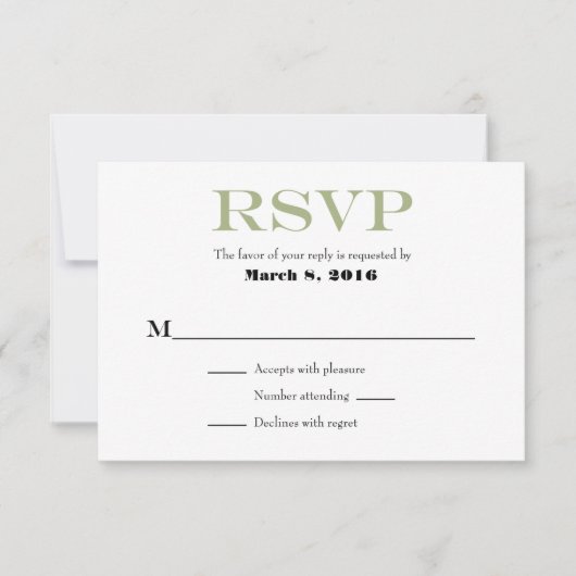 Sage Olive Blanc Plaine Mariage simple Cartes RSVP (Devant)