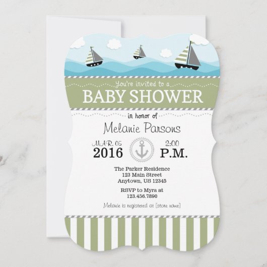 Sage Olive Blue Baby shower nautique Invitation (Devant)